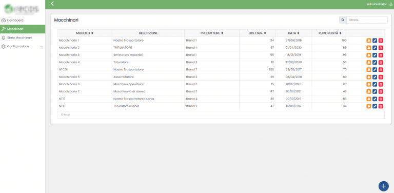 Anagrafica macchinari