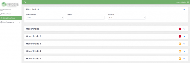 Elenco riepilogo stato macchinari